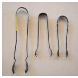 3 SILVER PLATE SUGAR TONGS