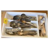 GROUPING: SILVER PLATE FLATWARE AND SERVING PCS.
