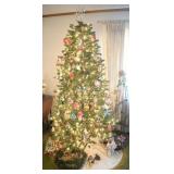 GROUPING: CHRISTMAS TREE, GLASS ORNAMENTS, SKIRT,