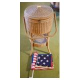 WICKER SEWING BASKET WITH AMERICAN FLAGS