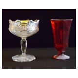 FOOTED COMPOTE AND RED STEM GLASS