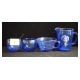 SHIRLEY TEMPLE CREAMER AND OTHER BLUE GLASSWARE