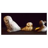2 OWL FIGURINES AND BIRD FLUTE