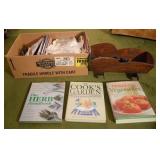 GROUPING: COOK BOOKS, WOODEN DOLL CRADLE, ETC.