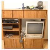 ENTERTAINMENT CENTER W/TV, DVD, CASSETTE TAPES,