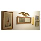 7 ASSORTED ART, MIRROR, PLAQUES, ETC.