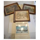3 CURRIER & IVES PRINTS AND BOOK
