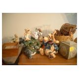 GROUPING: CANDLE HOLDERS, TINS, BELL, ETC.