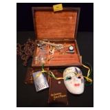 GROUPING: COSTUME JEWELRY, CERAMIC MASK, HAND