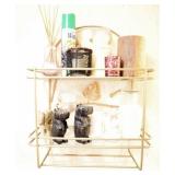 CONTENTS OF HALL BATH: WIRE RACK, LEOPARD PRINT,