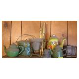 GROUPING: TEA POT CERAMIC, TINWARE, ETC.