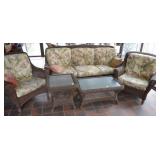WICKER PATIO FURNITURE: SOFA, 2 CHAIRS, 2 TABLES