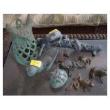 GROUPING: GARDEN FIGURINES: FROGS, GRASSHOPPER,