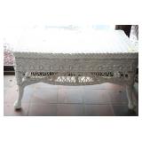 WHITE WICKER BENCH - 32" X 19" X 18"