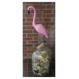 GLASS JAR WITH CORKS AND PINK FLAMINGO