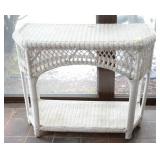 WHITE WICKER TABLE - 36" X 15" X 30"