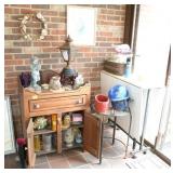 GROUPING: SEWING TABLE, DRY SINK, CANDLES, ETC.