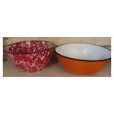 RED AND WHITE ENAMELWARE BOWL 12" & 13" ORANGE