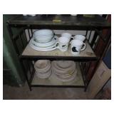 METAL SHELF WITH 2 SETS OF CORRELLE DISHES