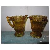 AMBER PATTERN GLASS CREAMER AND SUGAR