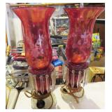 CRANBERRY GLASS BOUDOIR LAMPS - ELECTRIC WITH