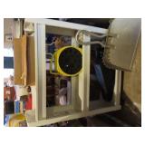 ROLLING CART WITH VACUUM, DUST PAN, ETC.