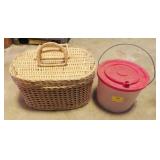WICKER BASKET AND MINNOW BUCKET