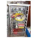 METAL SHELF AND CONTENTS: EXTENSION CORDS, TAPES,