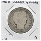 1908-D BARBER/LIBERTY HEAD HALF DOLLAR