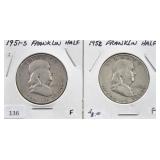 1951-S FRANKLIN HALF, 1952 FRANKLIN HALF