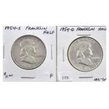 1954-D FRANKLIN HALF, 1954-S FRANKLIN HALF