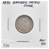 1892 BARBER HEAD DIME