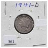 1941-D MERCURY DIME