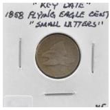 1858 FLYING EAGLE CENT, SMALL LETTERS, "KEY DATE"