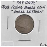 1858 FLYING EAGLE CENT, SMALL LETTERS, "KEY DATE"