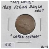 1858 FLYING EAGLE CENT, SMALL LETTERS, "KEY DATE"