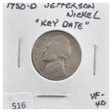 1950-D JEFFERSON NICKEL, "KEY DATE"