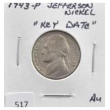 1943-P JEFFERSON NICKEL, "KEY DATE"