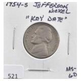 1954-S JEFFERSON NICKEL, "KEY DATE"