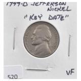1949-D JEFFERSON NICKEL, "KEY DATE"
