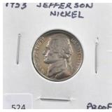 1953 JEFFERSON NICKEL, "PROOF"