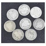 8 BARBER DIMES (1902, 1902-O, 1905-D, 1906,