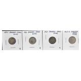 4 BARBER DIMES (1897, 1907-D, 1907, 1913)