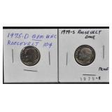 ROOSEVELT DIMES (ONE PROOF, ONE GEM UNC)