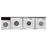 4 BARBER DIMES (1912-S, 1908, 1912, 1910)