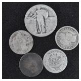 (1) STANDING LIBERTY QUARTER, (4) BARBER DIMES