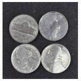 4 JEFFERSON NICKELS, 1940, 1946, 1955-D, 1964-D