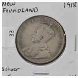1918 NEWFOUNDLAND SILVER 50 CENTS VG