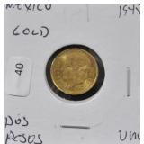1945 MEXICO GOLD DOS PESOS UNC