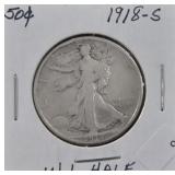 1918 S WALKING HALF DOLLAR VG